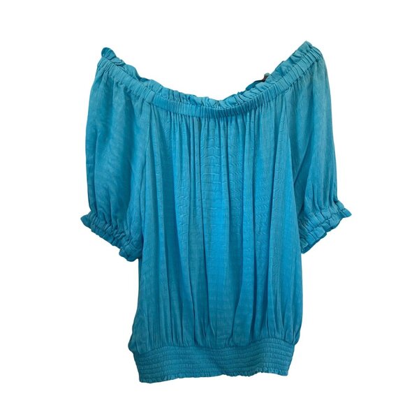 Ann Taylor Women's‎ Sky Blue Off Shoulder Peasant Top Size XL 100% Rayon Beachy - Picture 2 of 10